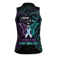 Suicide Awareness Memorial Women Sleeveless Polo Shirt I Wear Purple and Teal For Someone I Miss LT14 - Polynesian Pride