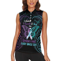 Suicide Awareness Memorial Women Sleeveless Polo Shirt I Wear Purple and Teal For Someone I Miss LT14 - Polynesian Pride