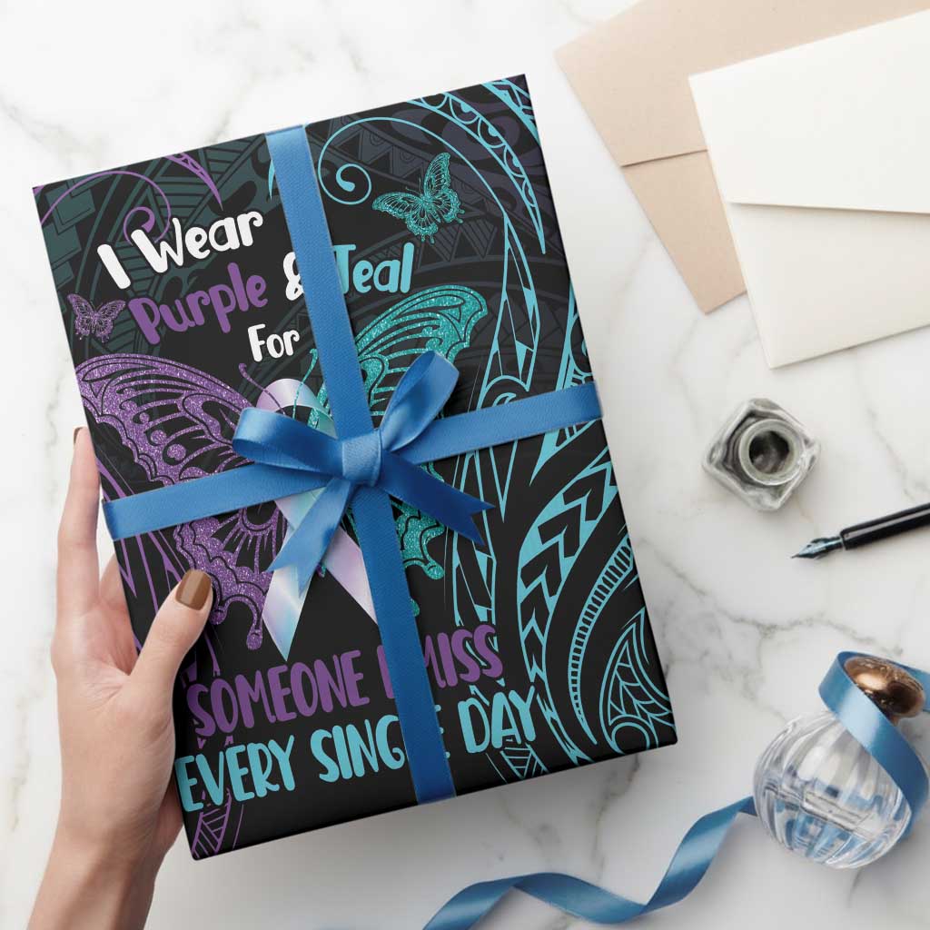 Suicide Awareness Memorial Wrapping Paper I Wear Purple and Teal For Someone I Miss - Polynesian Pride