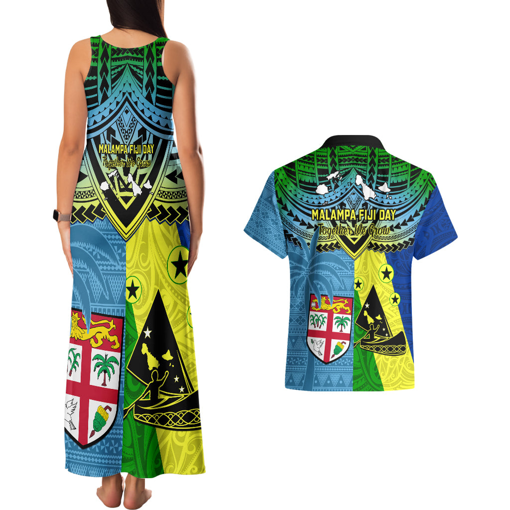 Malampa Fiji Day Couples Matching Tank Maxi Dress And Hawaiian Shirt Together We Grow Proud Polynesian Tapa Artsy LT14 - Polynesian Pride