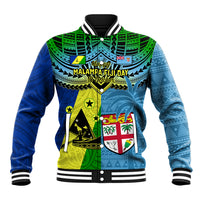 Custom Malampa Fiji Day Baseball Jacket Together We Grow Proud Polynesian Tapa Artsy LT14 Unisex Blue - Polynesian Pride