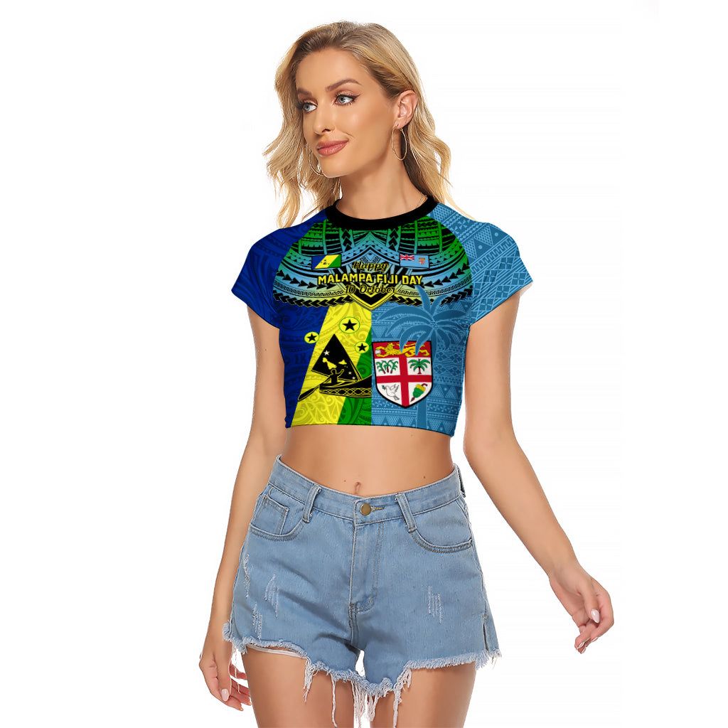 Custom Malampa Fiji Day Raglan Cropped T Shirt Together We Grow Proud Polynesian Tapa Artsy LT14 Female Blue - Polynesian Pride