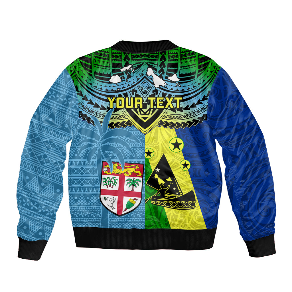 Custom Malampa Fiji Day Sleeve Zip Bomber Jacket Together We Grow Proud Polynesian Tapa Artsy LT14 - Polynesian Pride