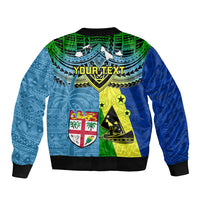 Custom Malampa Fiji Day Sleeve Zip Bomber Jacket Together We Grow Proud Polynesian Tapa Artsy LT14 - Polynesian Pride