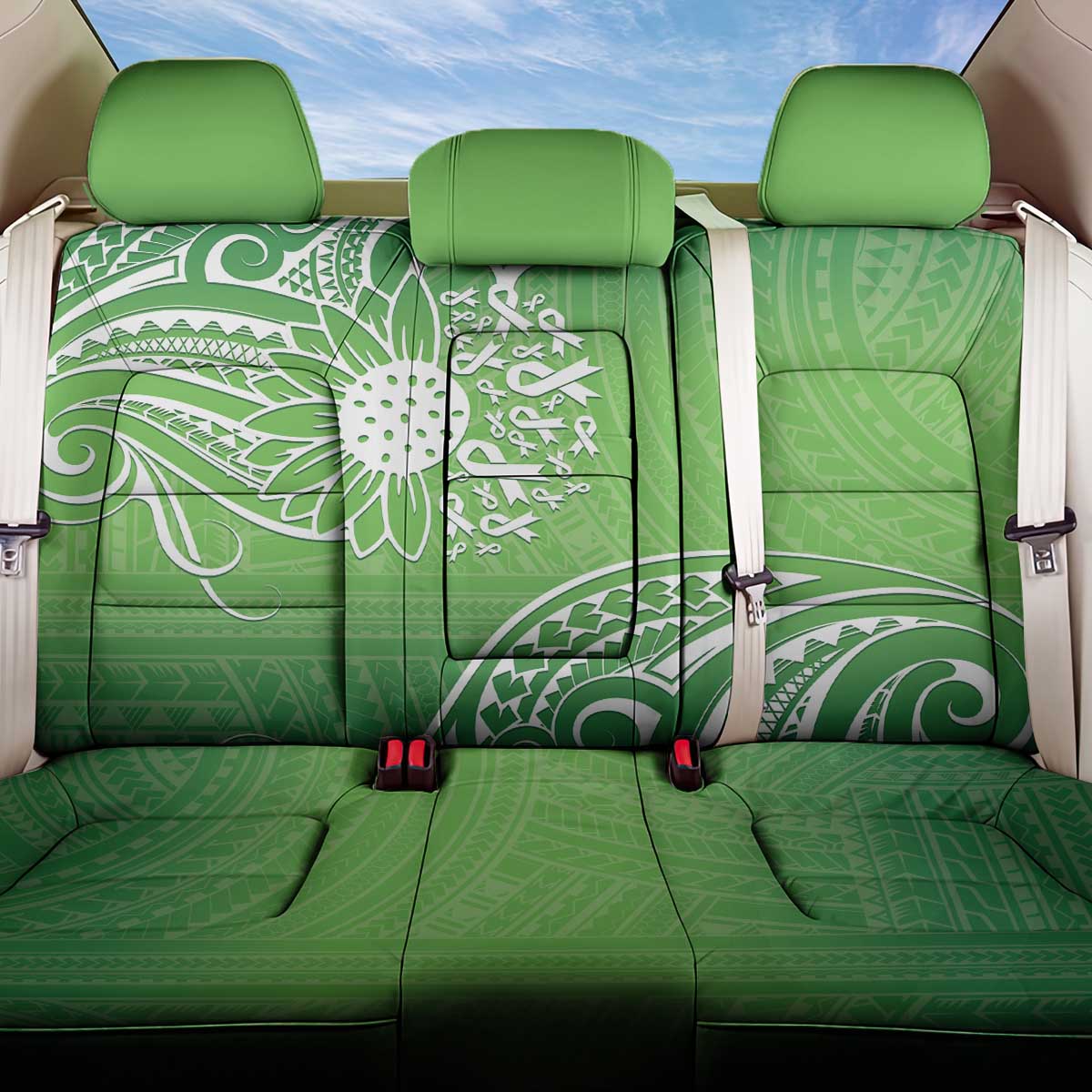 Polynesia Depression Awareness Back Car Seat Cover Sunflower Green Ribbons Polynesian Tattoo LT14 One Size Green - Polynesian Pride