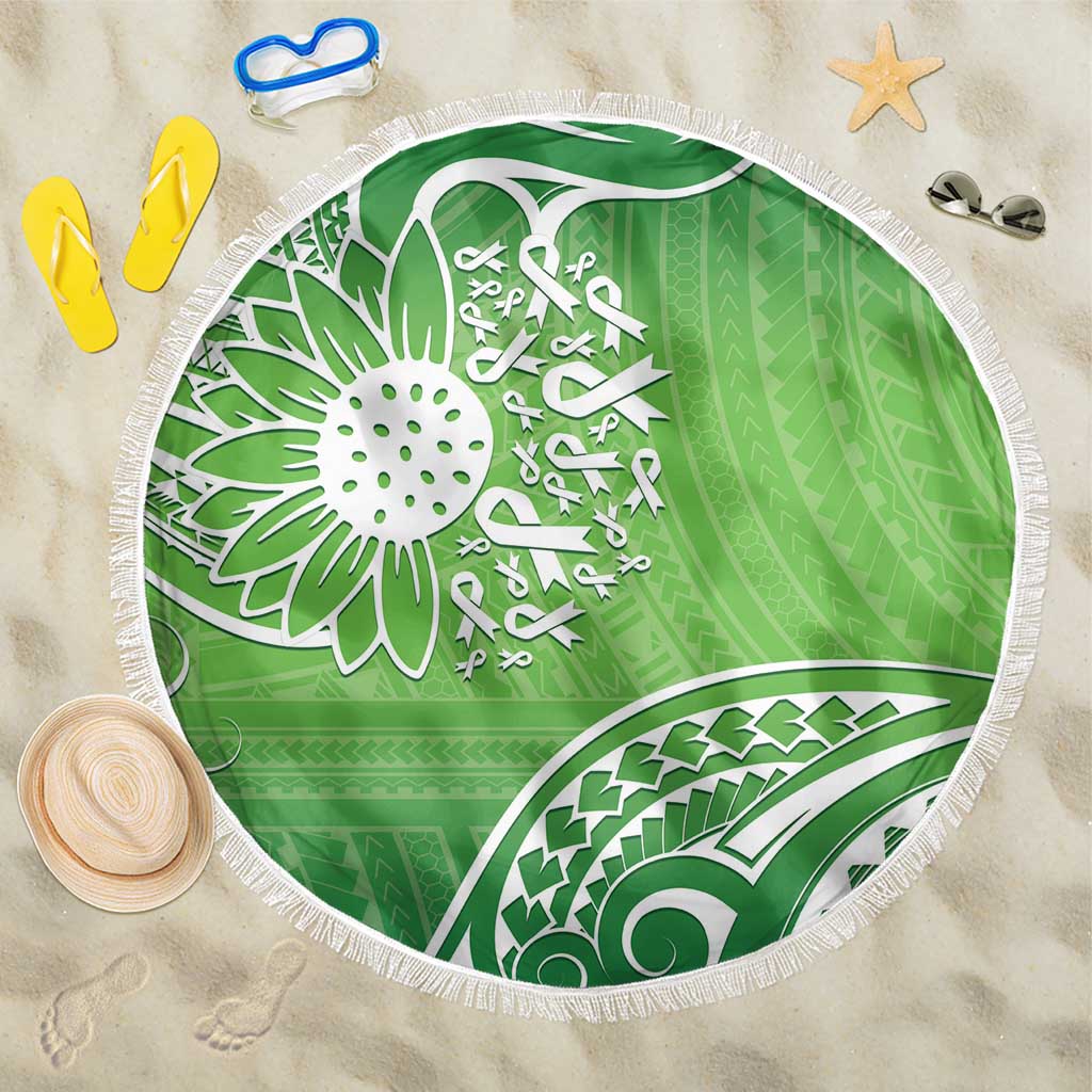 Polynesia Depression Awareness Beach Blanket Sunflower Green Ribbons Polynesian Tattoo LT14 One Size 150cm Green - Polynesian Pride