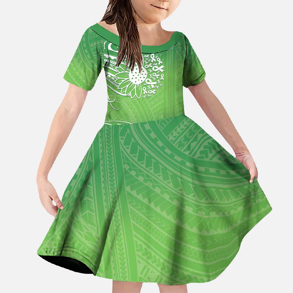 Polynesia Depression Awareness Family Matching Long Sleeve Bodycon Dress and Hawaiian Shirt Sunflower Green Ribbons Polynesian Tattoo LT14 Daughter's Dress Green - Polynesian Pride