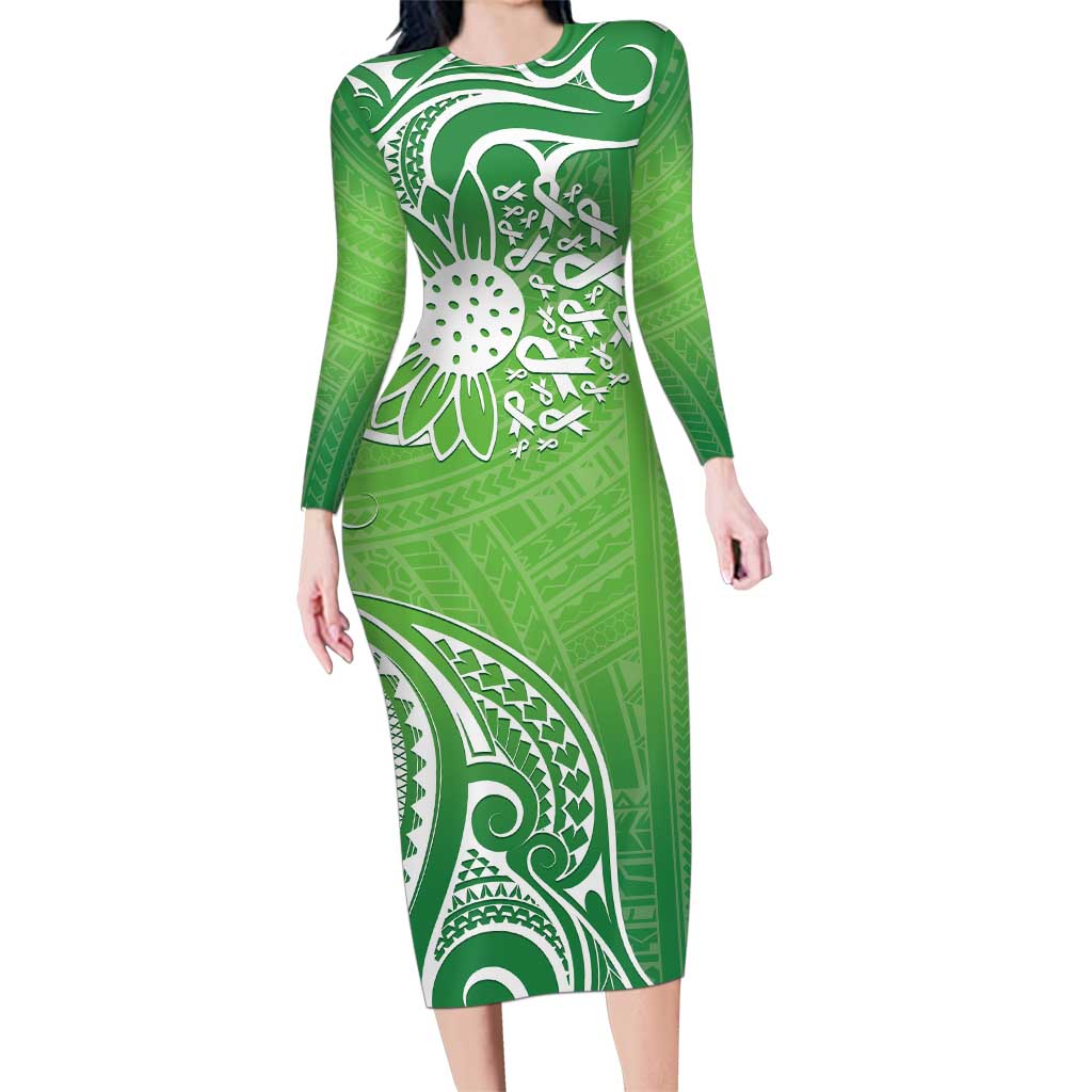 Polynesia Depression Awareness Family Matching Long Sleeve Bodycon Dress and Hawaiian Shirt Sunflower Green Ribbons Polynesian Tattoo LT14 Mom's Dress Green - Polynesian Pride