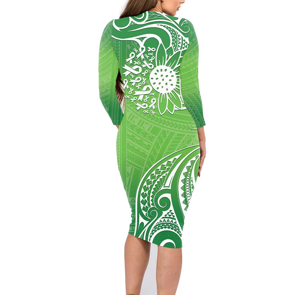Polynesia Depression Awareness Family Matching Long Sleeve Bodycon Dress and Hawaiian Shirt Sunflower Green Ribbons Polynesian Tattoo LT14 - Polynesian Pride