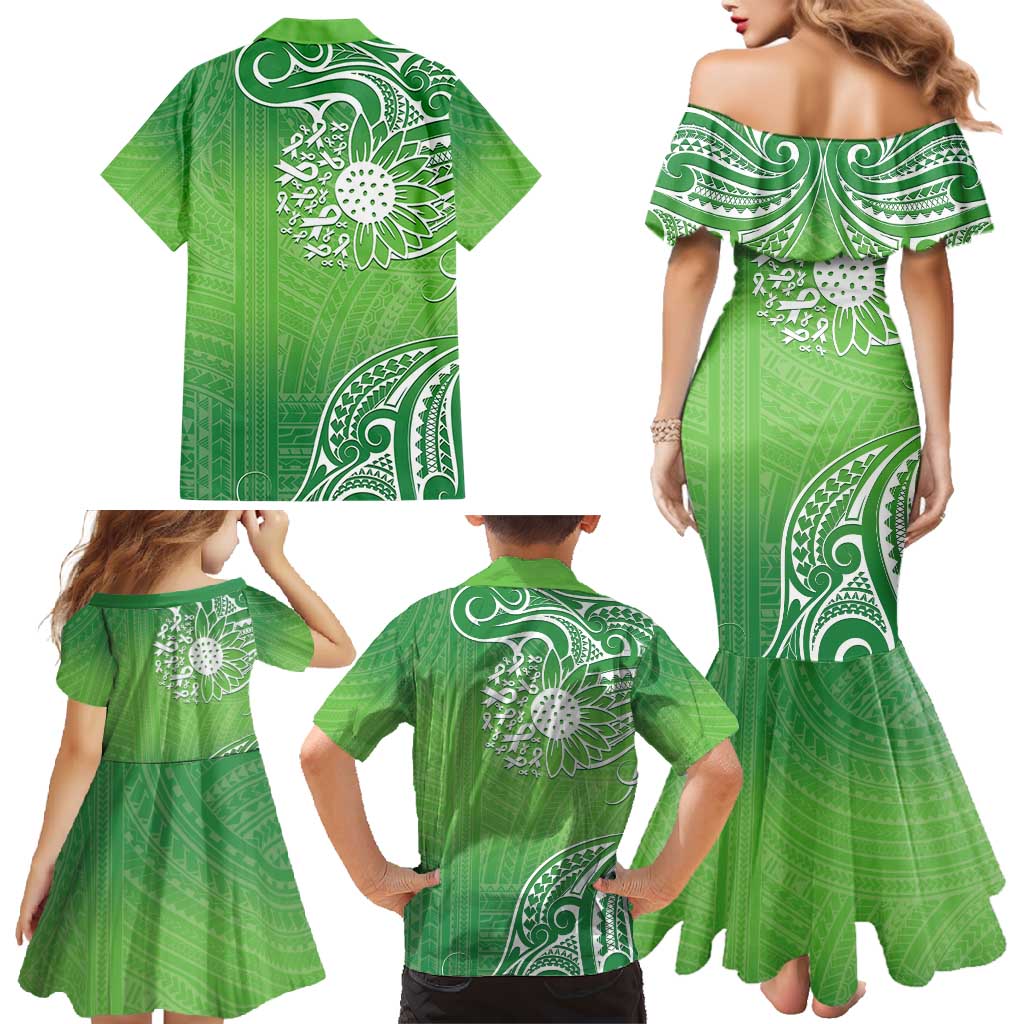 Polynesia Depression Awareness Family Matching Mermaid Dress and Hawaiian Shirt Sunflower Green Ribbons Polynesian Tattoo LT14 - Polynesian Pride