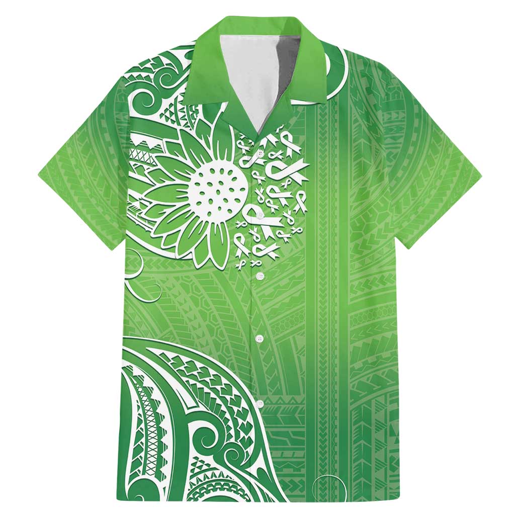 Polynesia Depression Awareness Family Matching Mermaid Dress and Hawaiian Shirt Sunflower Green Ribbons Polynesian Tattoo LT14 Dad's Shirt - Short Sleeve Green - Polynesian Pride