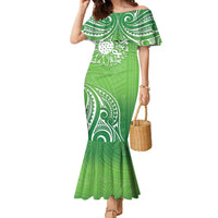 Polynesia Depression Awareness Family Matching Mermaid Dress and Hawaiian Shirt Sunflower Green Ribbons Polynesian Tattoo LT14 Mom's Dress Green - Polynesian Pride