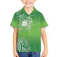 Polynesia Depression Awareness Family Matching Off The Shoulder Long Sleeve Dress and Hawaiian Shirt Sunflower Green Ribbons Polynesian Tattoo LT14 Son's Shirt Green - Polynesian Pride