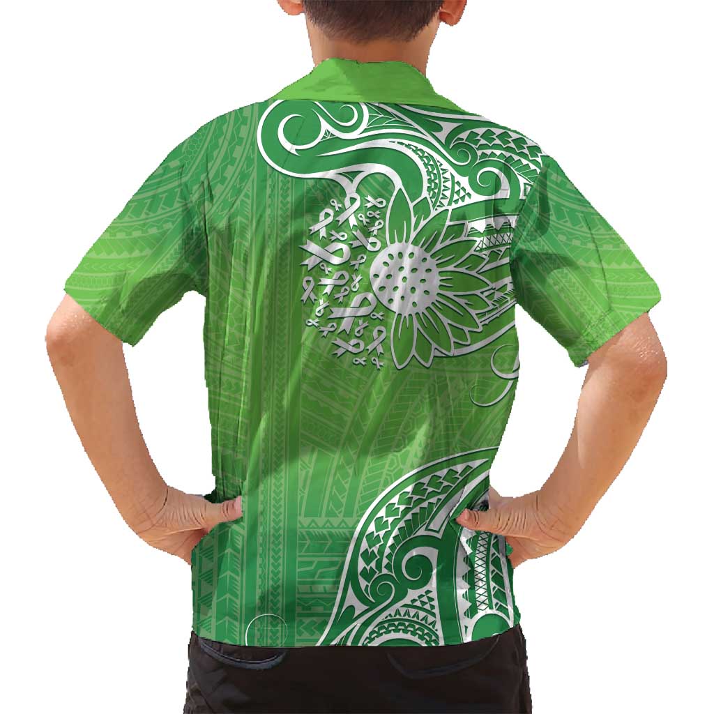 Polynesia Depression Awareness Family Matching Off Shoulder Maxi Dress and Hawaiian Shirt Sunflower Green Ribbons Polynesian Tattoo LT14 - Polynesian Pride