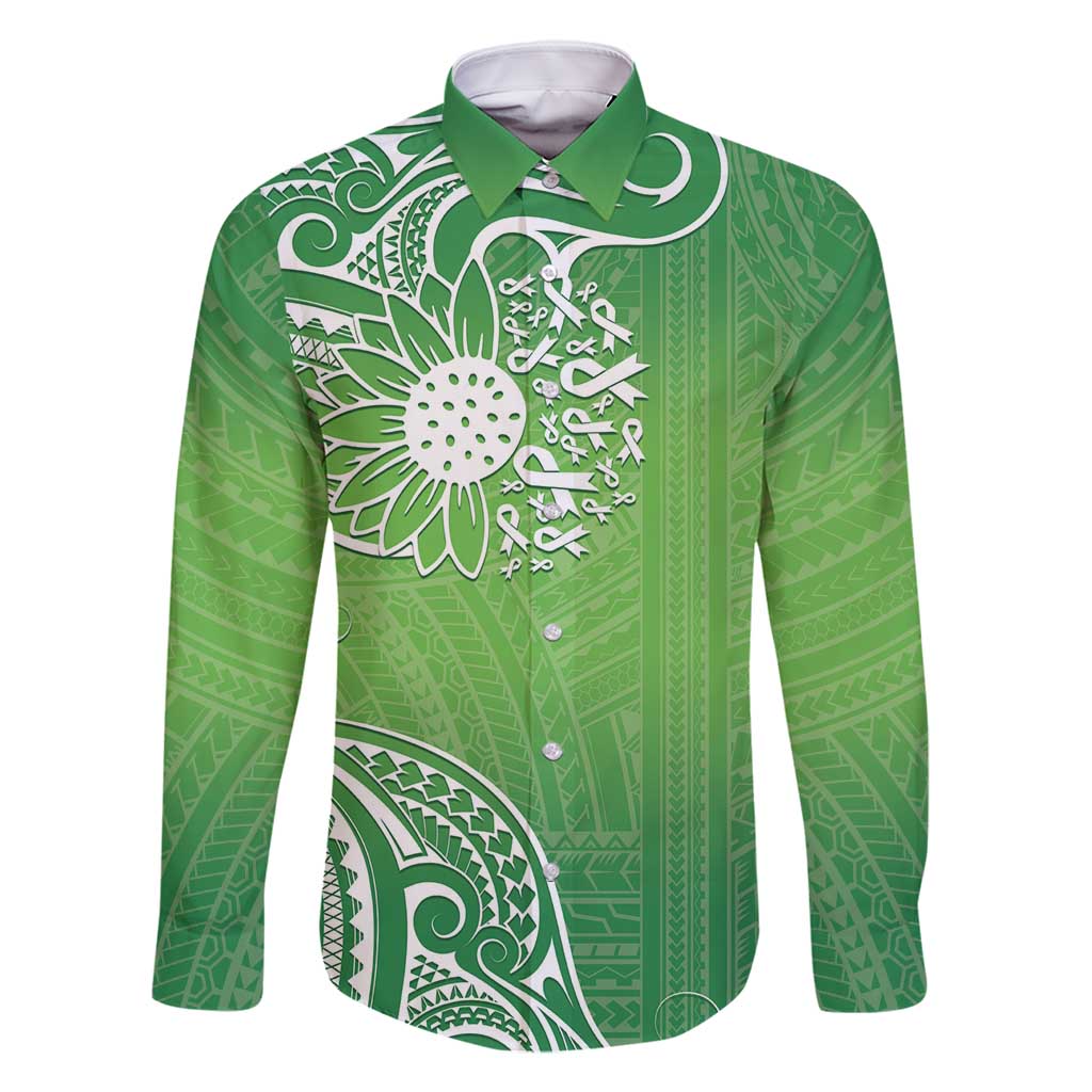 Polynesia Depression Awareness Family Matching Off Shoulder Maxi Dress and Hawaiian Shirt Sunflower Green Ribbons Polynesian Tattoo LT14 Dad's Shirt - Long Sleeve Green - Polynesian Pride