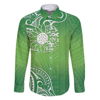 Polynesia Depression Awareness Family Matching Off Shoulder Short Dress and Hawaiian Shirt Sunflower Green Ribbons Polynesian Tattoo LT14 Dad's Shirt - Long Sleeve Green - Polynesian Pride