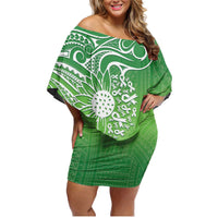 Polynesia Depression Awareness Family Matching Off Shoulder Short Dress and Hawaiian Shirt Sunflower Green Ribbons Polynesian Tattoo LT14 Mom's Dress Green - Polynesian Pride