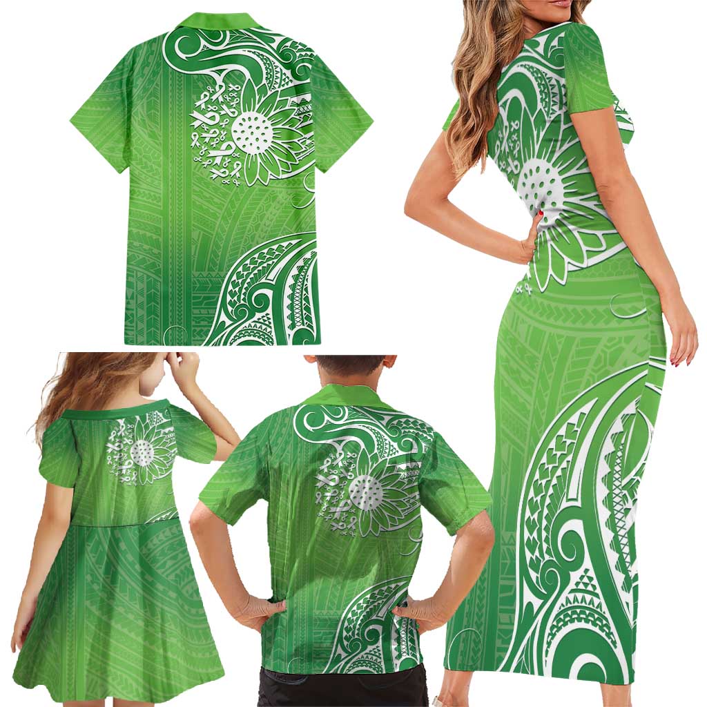 Polynesia Depression Awareness Family Matching Short Sleeve Bodycon Dress and Hawaiian Shirt Sunflower Green Ribbons Polynesian Tattoo LT14 - Polynesian Pride