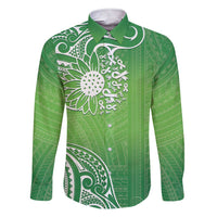 Polynesia Depression Awareness Family Matching Short Sleeve Bodycon Dress and Hawaiian Shirt Sunflower Green Ribbons Polynesian Tattoo LT14 Dad's Shirt - Long Sleeve Green - Polynesian Pride