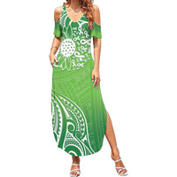 Polynesia Depression Awareness Family Matching Summer Maxi Dress and Hawaiian Shirt Sunflower Green Ribbons Polynesian Tattoo LT14 Mom's Dress Green - Polynesian Pride