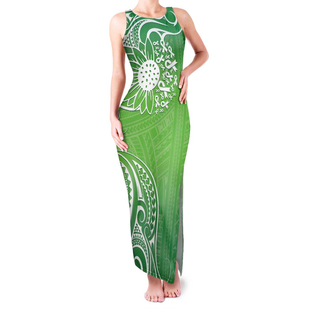 Polynesia Depression Awareness Family Matching Tank Maxi Dress and Hawaiian Shirt Sunflower Green Ribbons Polynesian Tattoo LT14 Mom's Dress Green - Polynesian Pride