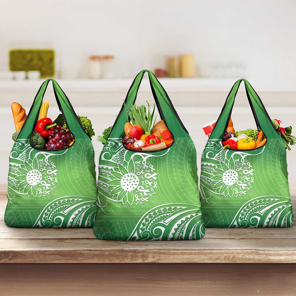 Polynesia Depression Awareness Grocery Bag Sunflower Green Ribbons Polynesian Tattoo