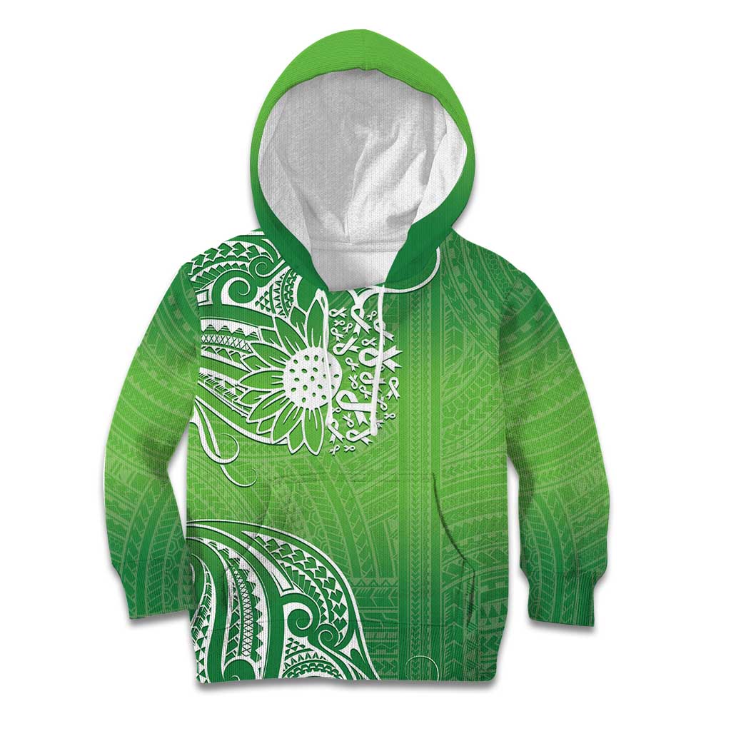 Polynesia Depression Awareness Kid Hoodie Sunflower Green Ribbons Polynesian Tattoo LT14 Hoodie Green - Polynesian Pride