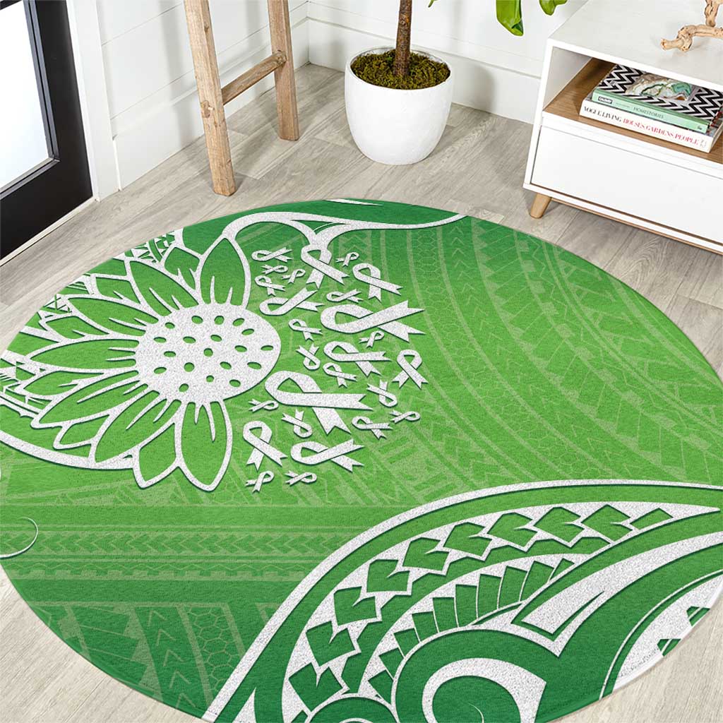 Polynesia Depression Awareness Round Carpet Sunflower Green Ribbons Polynesian Tattoo LT14 Green - Polynesian Pride