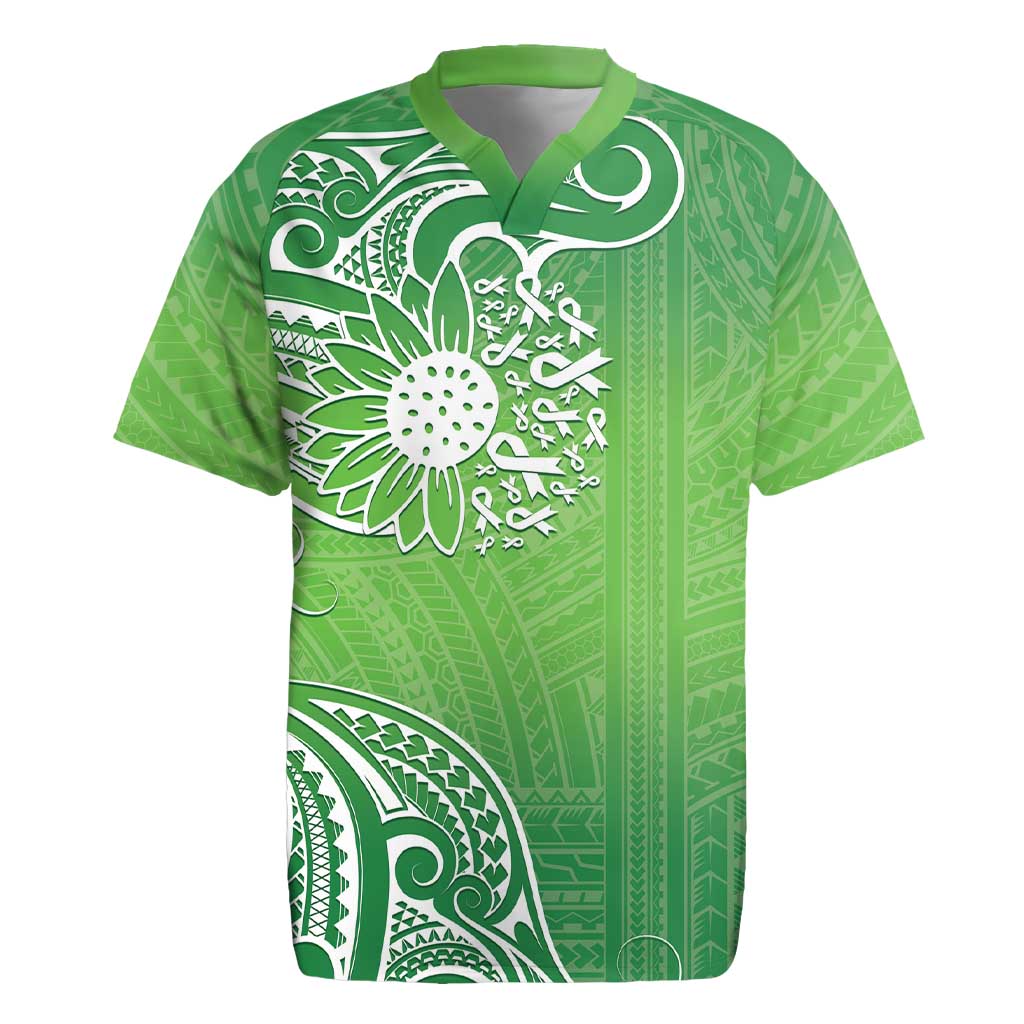 Polynesia Depression Awareness Rugby Jersey Sunflower Green Ribbons Polynesian Tattoo LT14 Green - Polynesian Pride