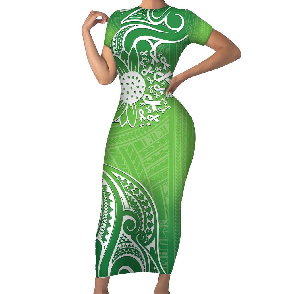 Polynesia Depression Awareness Short Sleeve Bodycon Dress Sunflower Green Ribbons Polynesian Tattoo LT14 Long Dress Green - Polynesian Pride