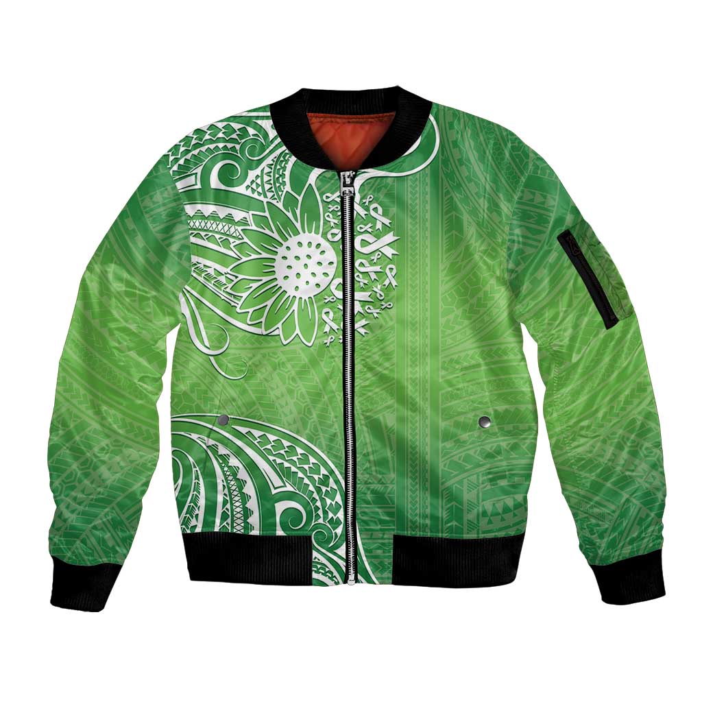 Polynesia Depression Awareness Sleeve Zip Bomber Jacket Sunflower Green Ribbons Polynesian Tattoo LT14 Unisex Green - Polynesian Pride