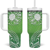 Polynesia Depression Awareness Tumbler With Handle Sunflower Green Ribbons Polynesian Tattoo