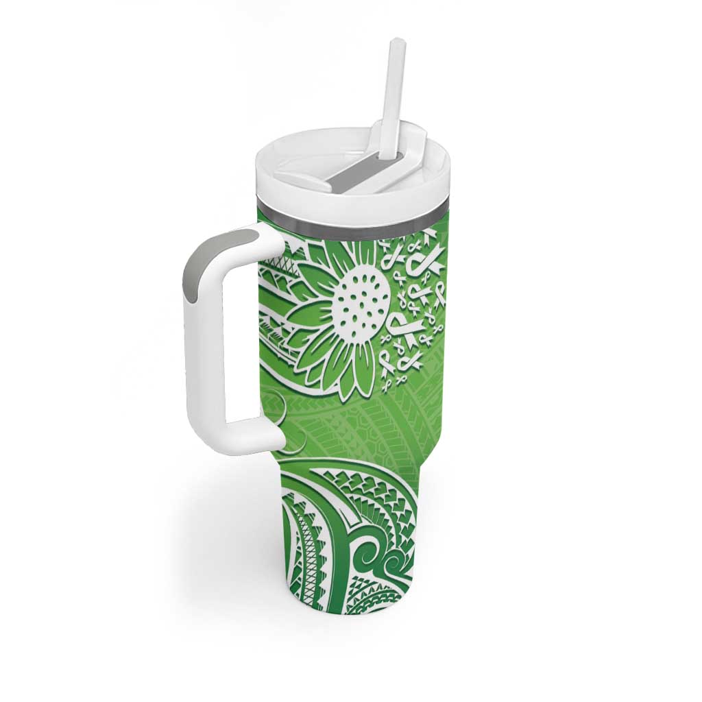 Polynesia Depression Awareness Tumbler With Handle Sunflower Green Ribbons Polynesian Tattoo