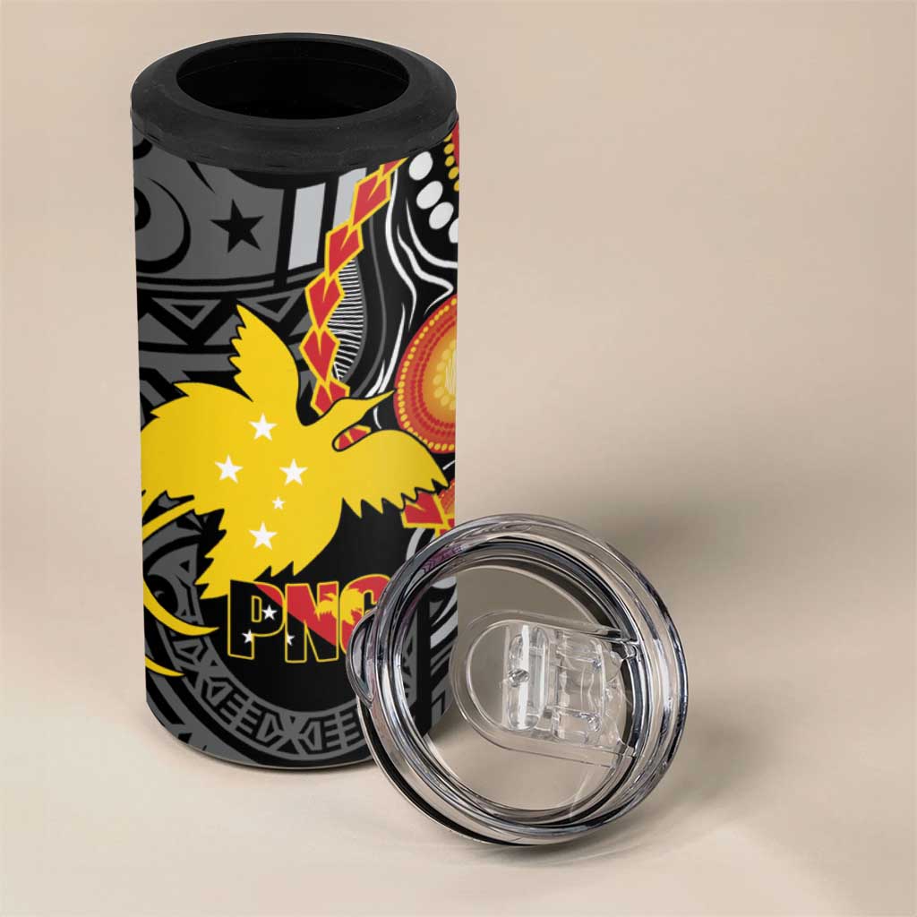 Celebrating 50 Years Papua New Guinea 4 in 1 Can Cooler Tumbler Aboriginal Mix Papuan Pattern - Polynesian Pride