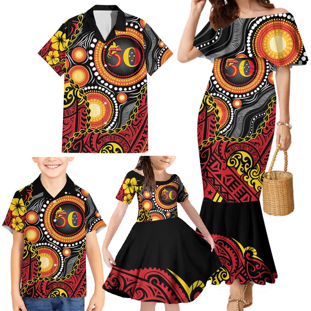 Celebrating 50 Years Papua New Guinea Family Matching Mermaid Dress and Hawaiian Shirt Aboriginal Mix Papuan Pattern LT14 - Polynesian Pride