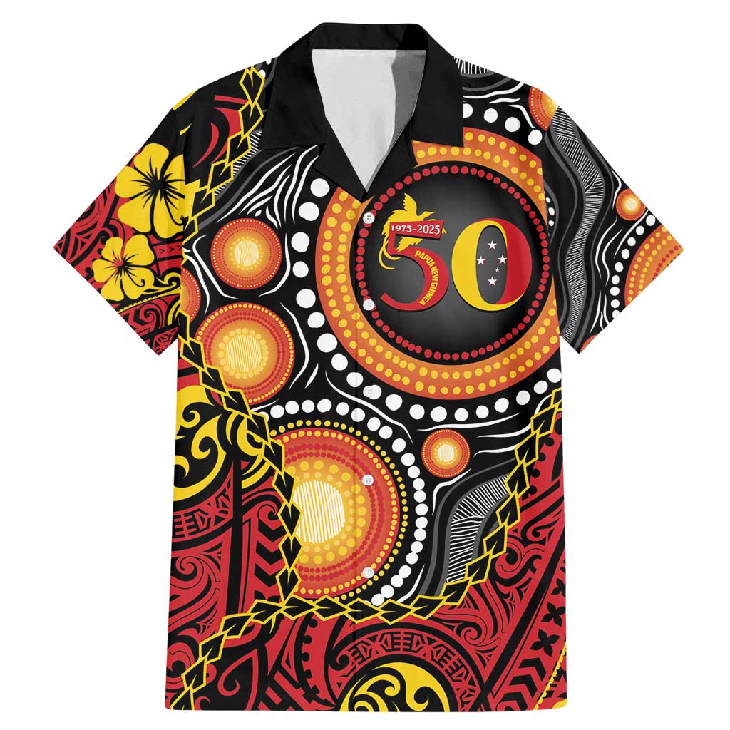 Celebrating 50 Years Papua New Guinea Family Matching Mermaid Dress and Hawaiian Shirt Aboriginal Mix Papuan Pattern LT14 Dad's Shirt - Short Sleeve Red - Polynesian Pride