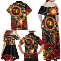 Celebrating 50 Years Papua New Guinea Family Matching Off Shoulder Maxi Dress and Hawaiian Shirt Aboriginal Mix Papuan Pattern LT14 - Polynesian Pride