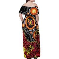 Celebrating 50 Years Papua New Guinea Family Matching Off Shoulder Maxi Dress and Hawaiian Shirt Aboriginal Mix Papuan Pattern LT14 - Polynesian Pride