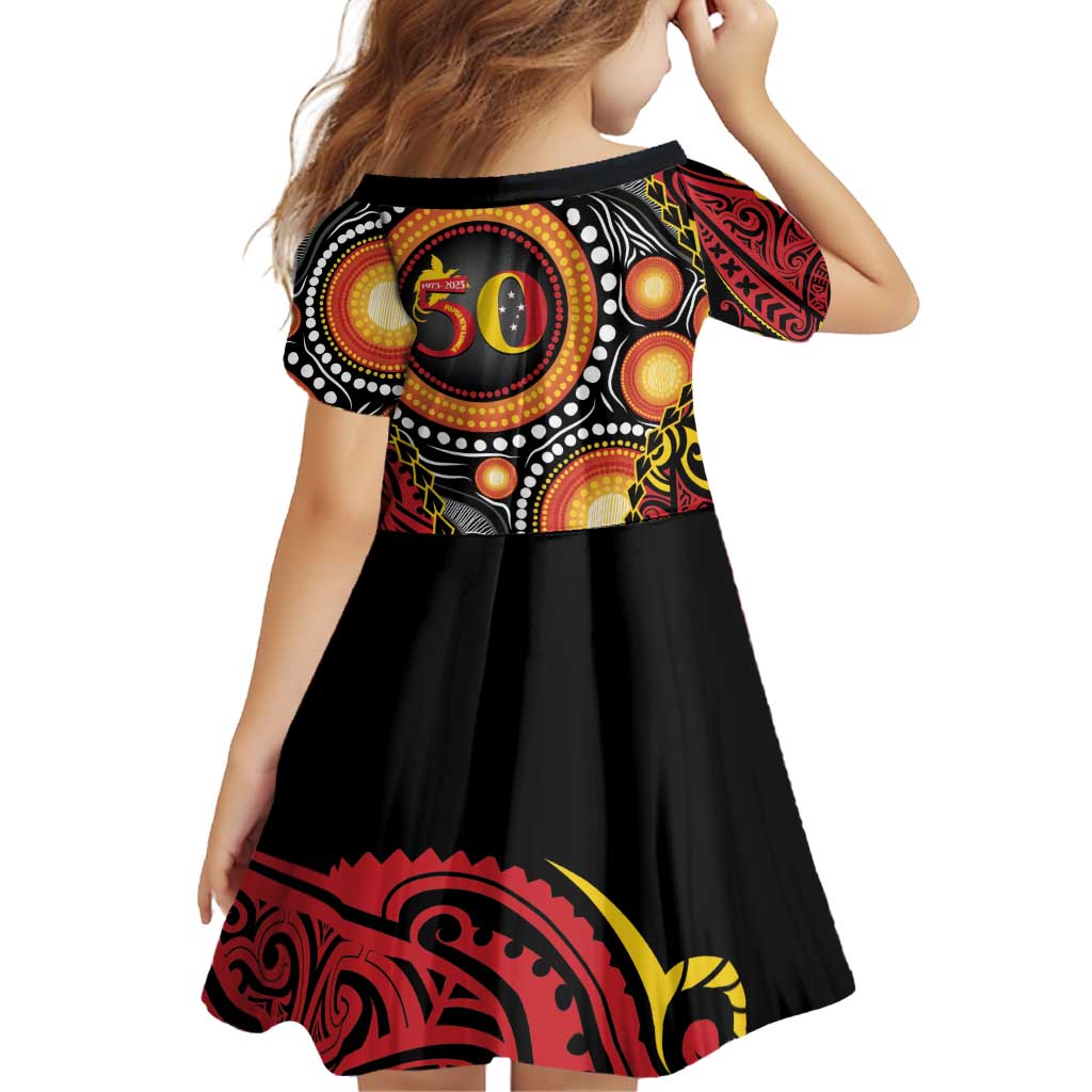 Celebrating 50 Years Papua New Guinea Family Matching Off Shoulder Short Dress and Hawaiian Shirt Aboriginal Mix Papuan Pattern LT14 - Polynesian Pride