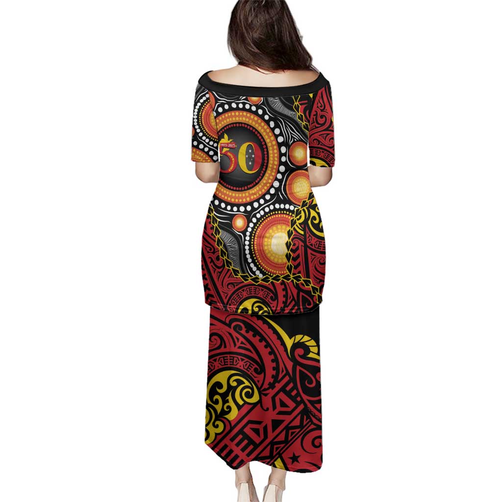 Celebrating 50 Years Papua New Guinea Family Matching Puletasi and Hawaiian Shirt Aboriginal Mix Papuan Pattern - Polynesian Pride