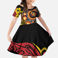 Celebrating 50 Years Papua New Guinea Family Matching Short Sleeve Bodycon Dress and Hawaiian Shirt Aboriginal Mix Papuan Pattern LT14 Daughter's Dress Red - Polynesian Pride