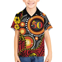 Celebrating 50 Years Papua New Guinea Family Matching Short Sleeve Bodycon Dress and Hawaiian Shirt Aboriginal Mix Papuan Pattern LT14 Son's Shirt Red - Polynesian Pride
