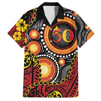 Celebrating 50 Years Papua New Guinea Family Matching Summer Maxi Dress and Hawaiian Shirt Aboriginal Mix Papuan Pattern LT14 Dad's Shirt - Short Sleeve Red - Polynesian Pride