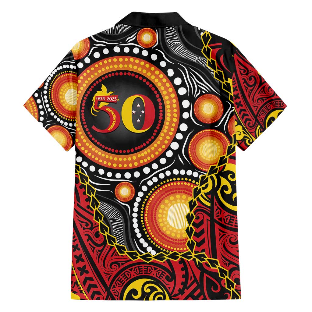 Celebrating 50 Years Papua New Guinea Family Matching Summer Maxi Dress and Hawaiian Shirt Aboriginal Mix Papuan Pattern LT14 - Polynesian Pride