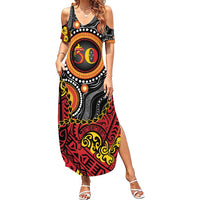 Celebrating 50 Years Papua New Guinea Family Matching Summer Maxi Dress and Hawaiian Shirt Aboriginal Mix Papuan Pattern LT14 Mom's Dress Red - Polynesian Pride