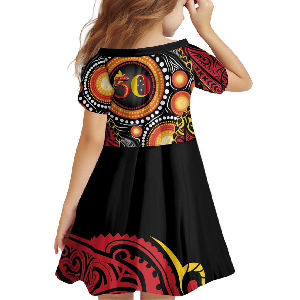 Celebrating 50 Years Papua New Guinea Family Matching Tank Maxi Dress and Hawaiian Shirt Aboriginal Mix Papuan Pattern LT14 - Polynesian Pride