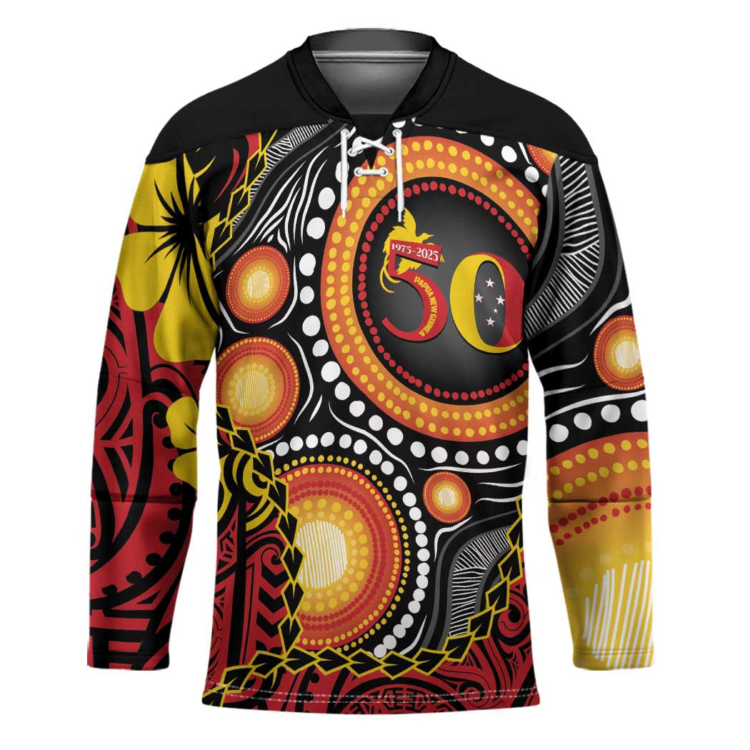Celebrating 50 Years Papua New Guinea Hockey Jersey Aboriginal Mix Papuan Pattern - Polynesian Pride
