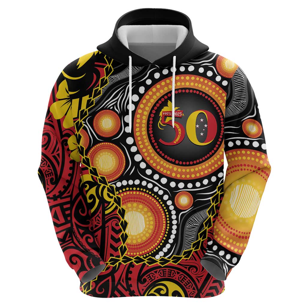 Celebrating 50 Years Papua New Guinea Hoodie Aboriginal Mix Papuan Pattern - Polynesian Pride