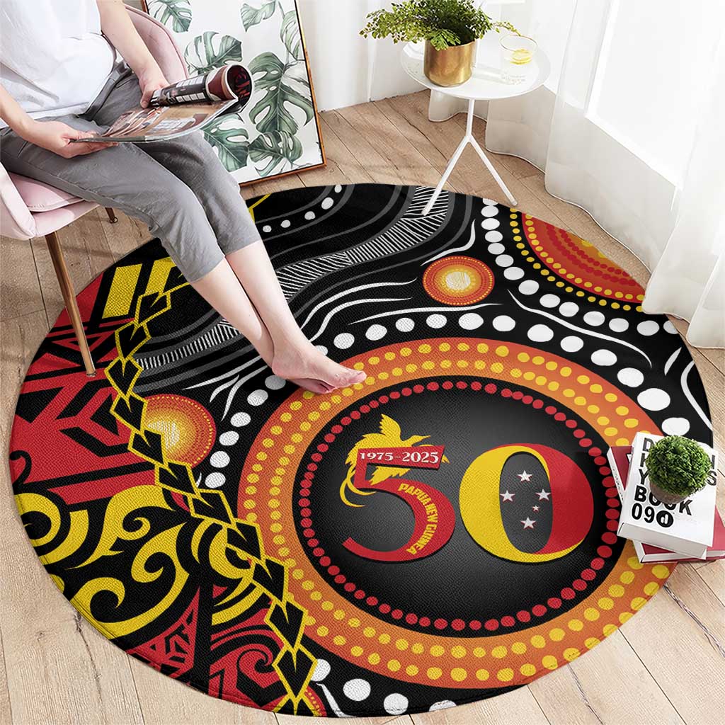 Celebrating 50 Years Papua New Guinea Round Carpet Aboriginal Mix Papuan Pattern - Polynesian Pride