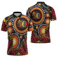Celebrating 50 Years Papua New Guinea Zipper Polo Shirt Aboriginal Mix Papuan Pattern - Polynesian Pride